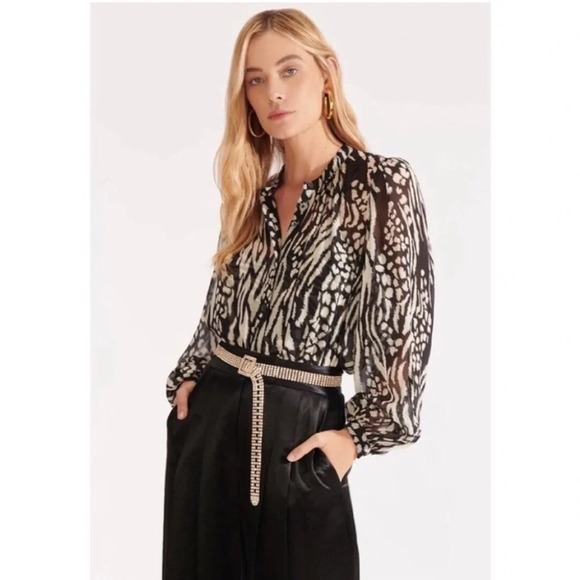 Veronica Beard Ashlynn Silk Blouse Sheer 2 Black and Bone Button Down - Picture 6 of 16